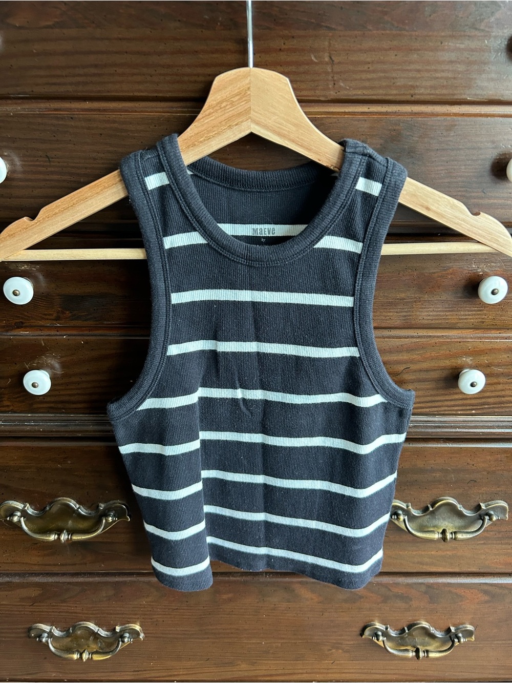 MAEVE Navy & White Striped Tank Top